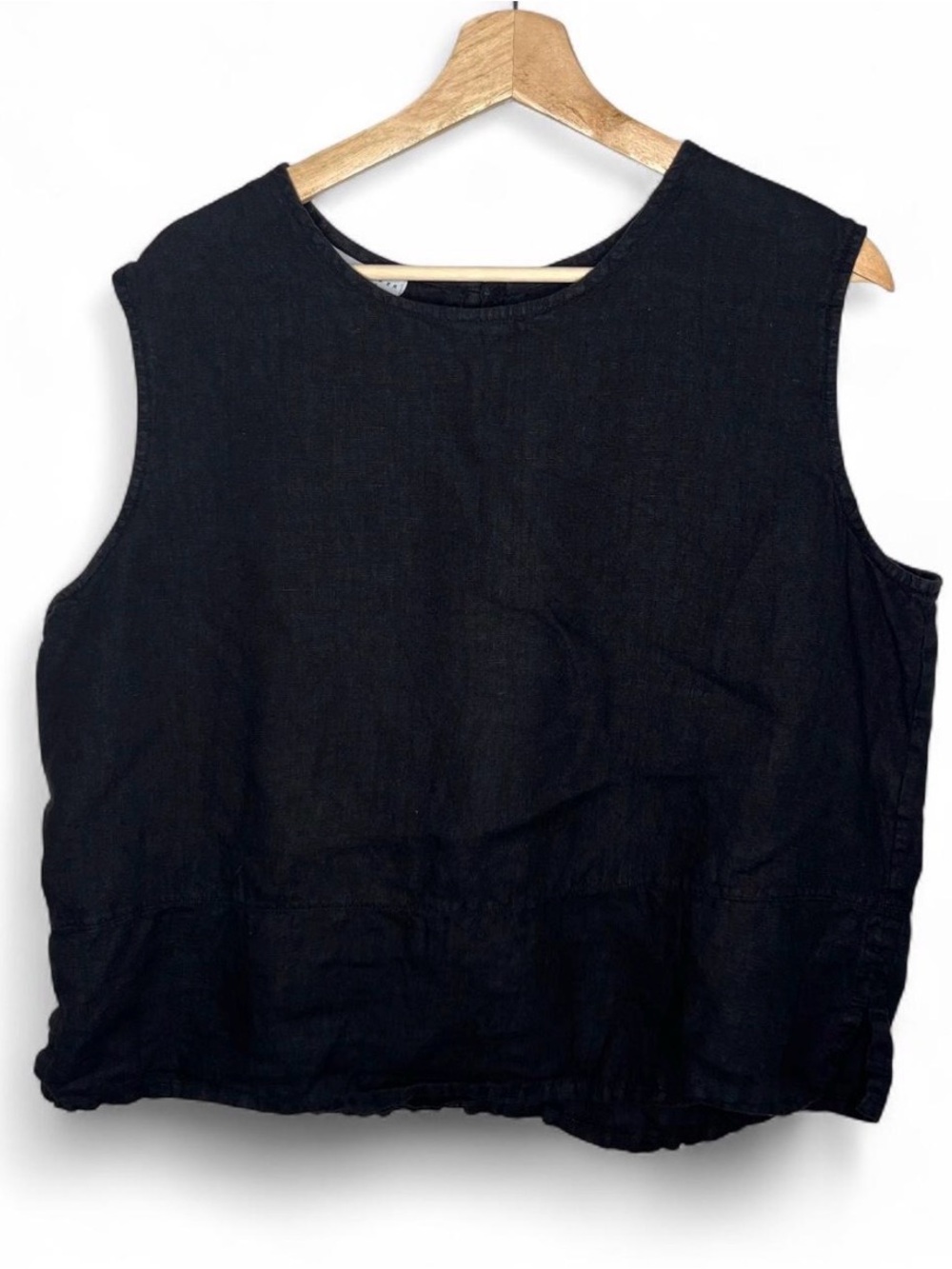 Bryn Walker Black 100% Linen Boxy Basic Tank Top Sleeveless Lagenlook Minimalist